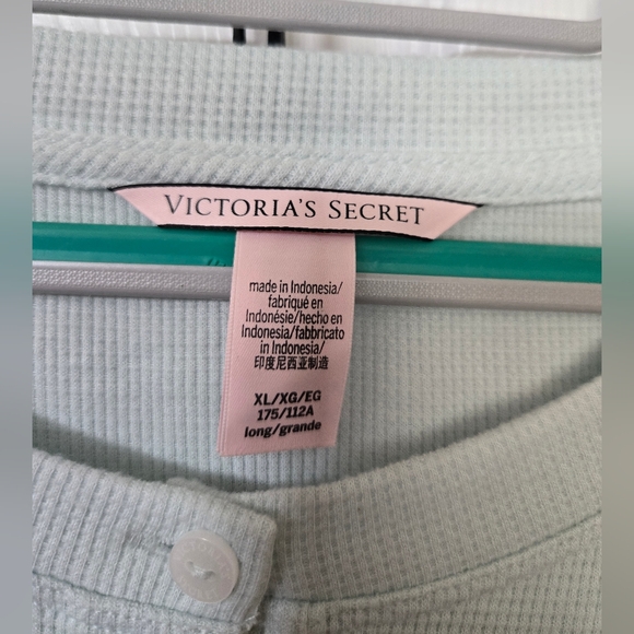 Victoria's Secret Waffle Knit Pajama Set in Light Blue/Green Color, XL, EUC - Picture 5 of 6